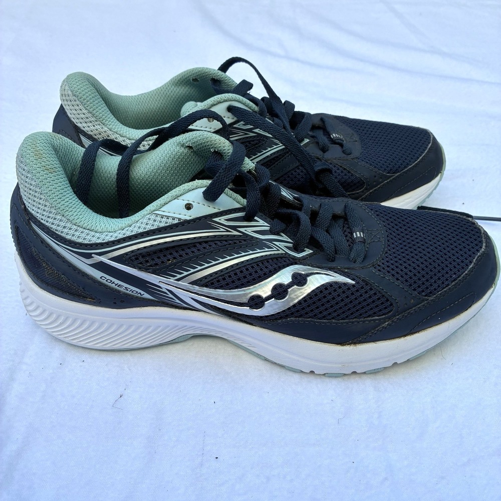 Saucony Cohesion 14 Womens‎ Running Shoes 9.5 Athletic Navy Blue Mint Sneakers
